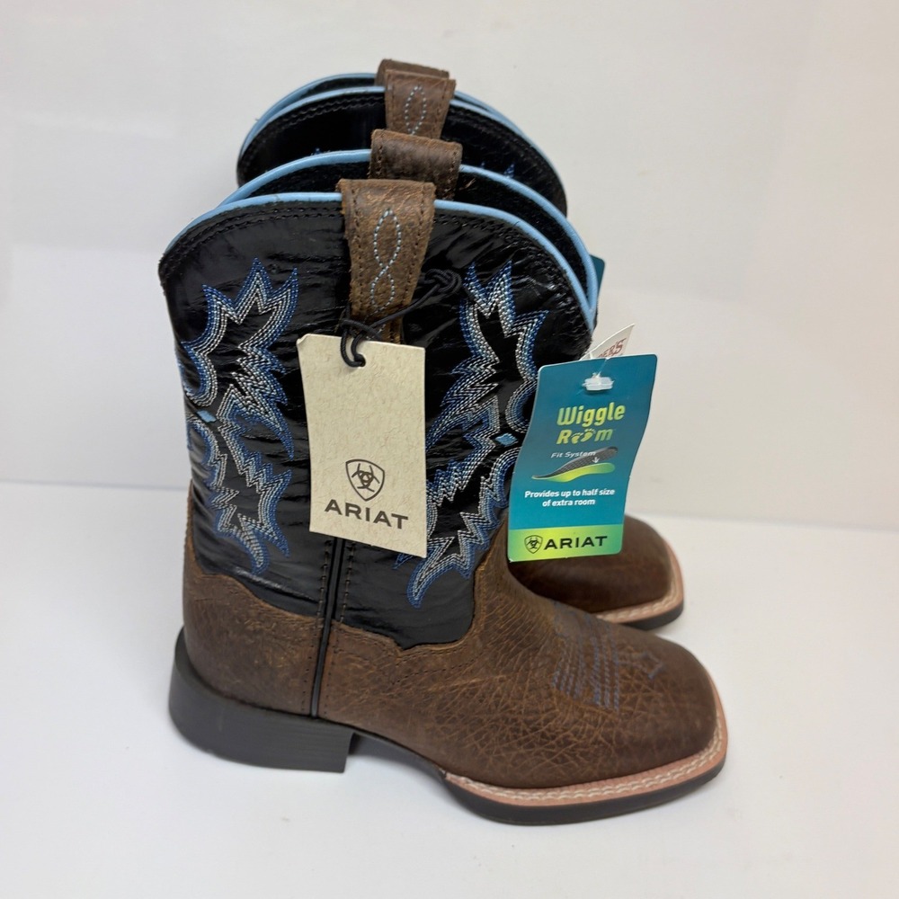 Ariat Boys Toddler 10M Tombstone Earth Black Leather Square Toe Western Boots